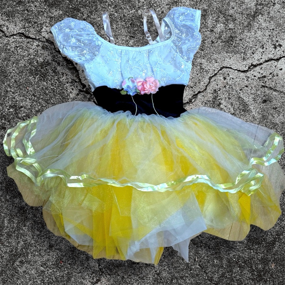 Joyful Sparkling Kids Dance Costume in Yellow and White by Curtain Call (Ballet)
